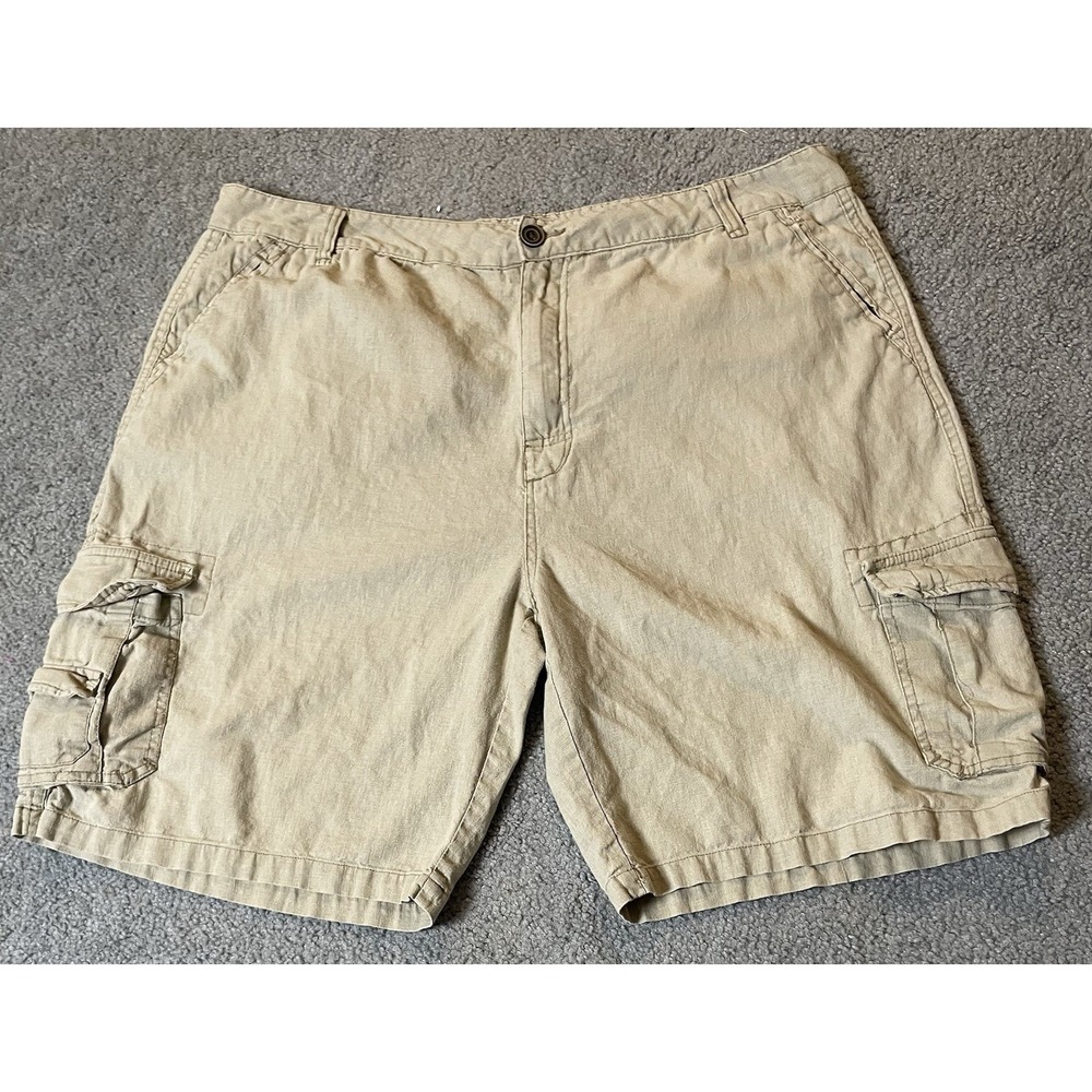Paradise Collection Cargo Shorts Mens 42 Linen Blend Beige Khaki Pockets Outdoor